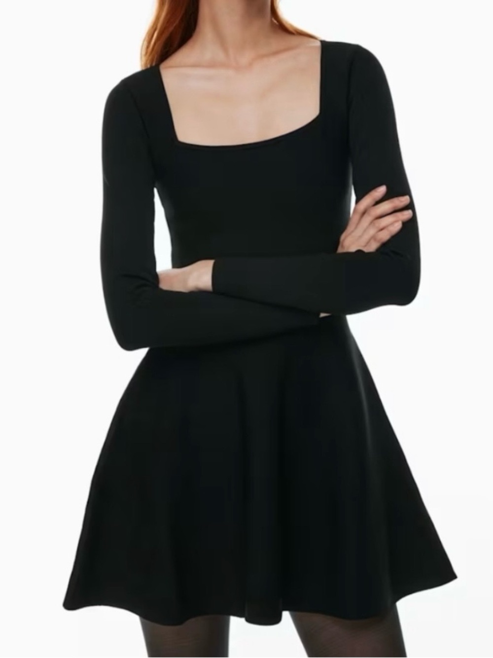 Babaton Aritzia Sculpt Knit Applause Dress Black flare dress with square neck